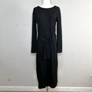 BB Dakota Steve Madden Maternity Midi Dress Medium Black Stretch Tie Long Sleeve